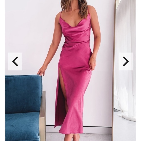 LIONESS Walk The Line Midi Dress Magenta - Picture 1 of 12